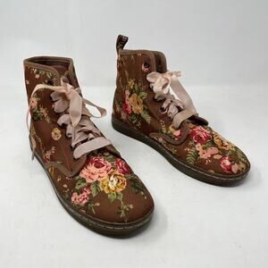 Dr Martens Shoreditch Brown Pink Victorian Flower Canvas Ankle Boots women 7 7.5